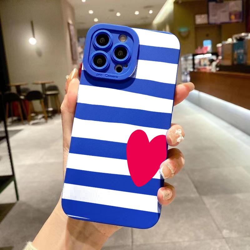 For iPhone 17 Pro Max Valentines Pink Heart White Striped Phone Case For iPhone 16 15 14 13 12 11 Air XS XR X 7 8Plus 16e Cover