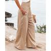 VEZFAA Women's Fashion Casual Solid Color Print High Waist Trousers Pants & Capris