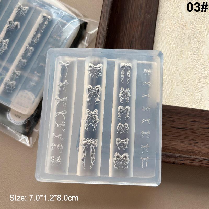 3D Ribbon Bowknot Silicone Mold for UV Gel Polish Stamping Stencils DIY Nail Art Design Charms Carving Art Mould