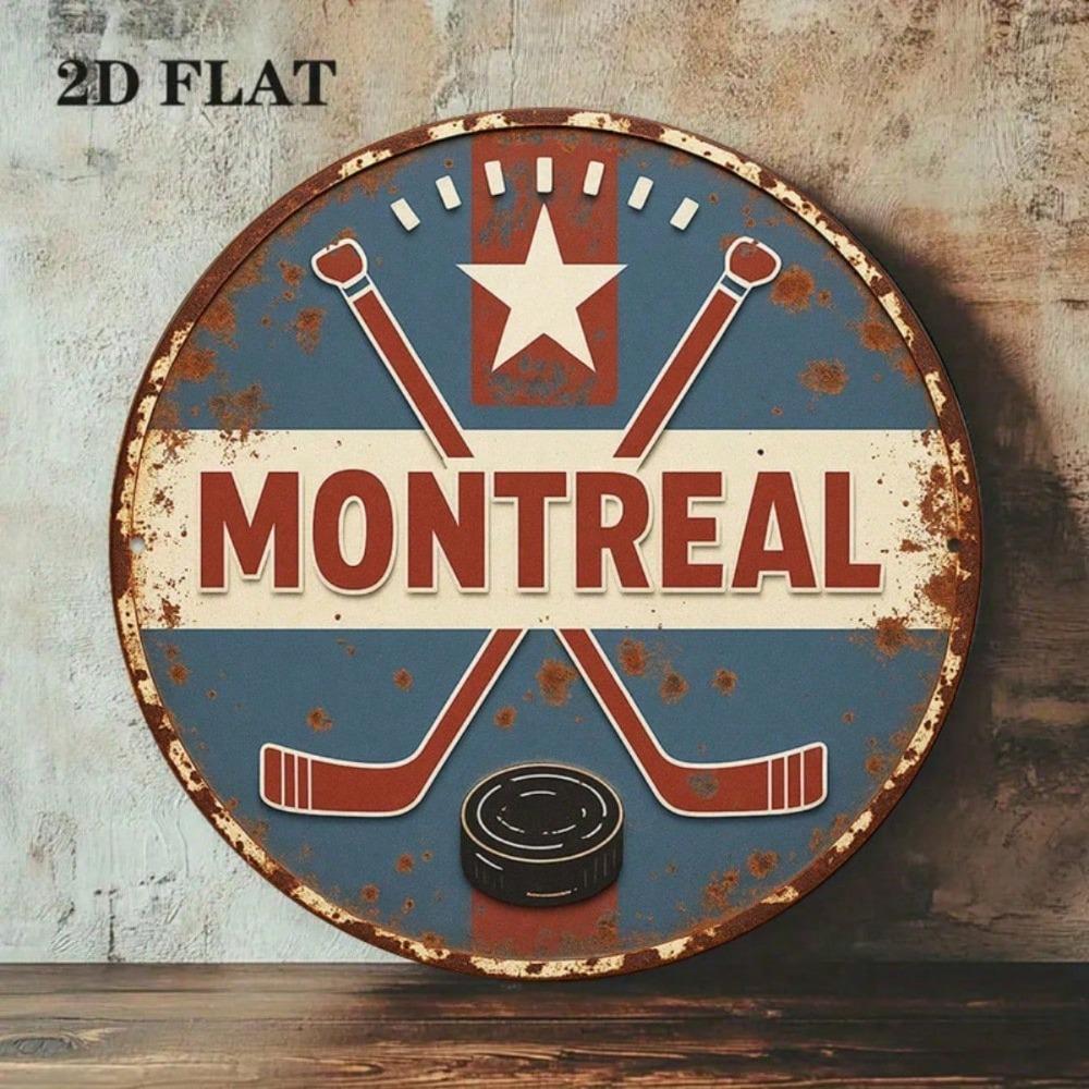 Round Vintage Montreal Hockey Metal Wall Sign Bar Decor