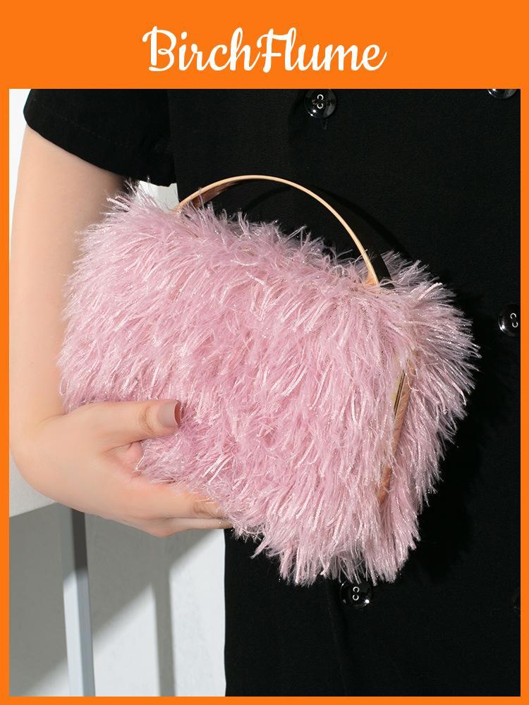 Borsa invernale in peluche da donna portatile con nappe e chiusura a lucchetto per uscite serali