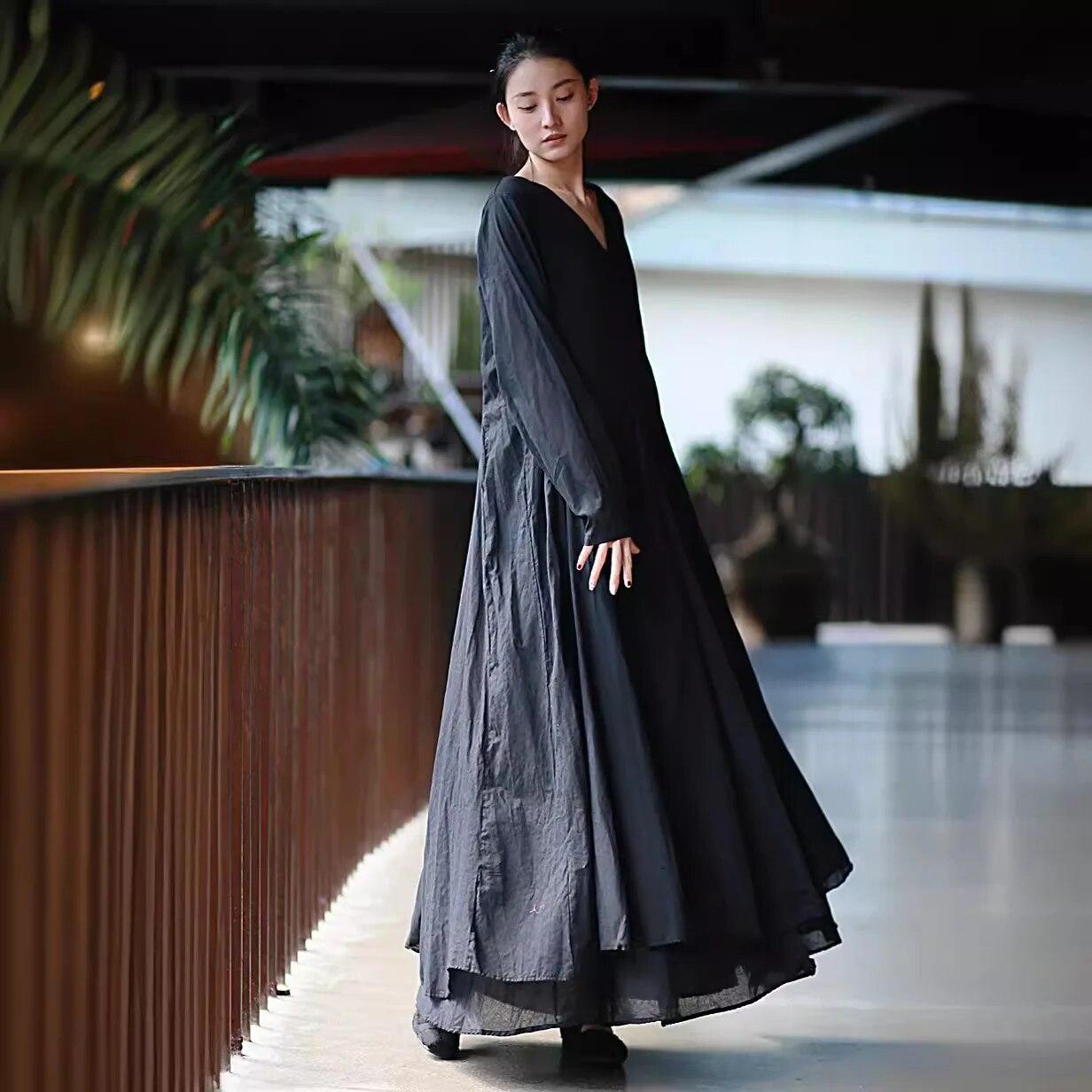 

Johnature женское весеннее платье в китайском стиле с длинными рукавами в стиле ретро, ​​модное однотонное нишевое платье с v-образным вырезом M белый