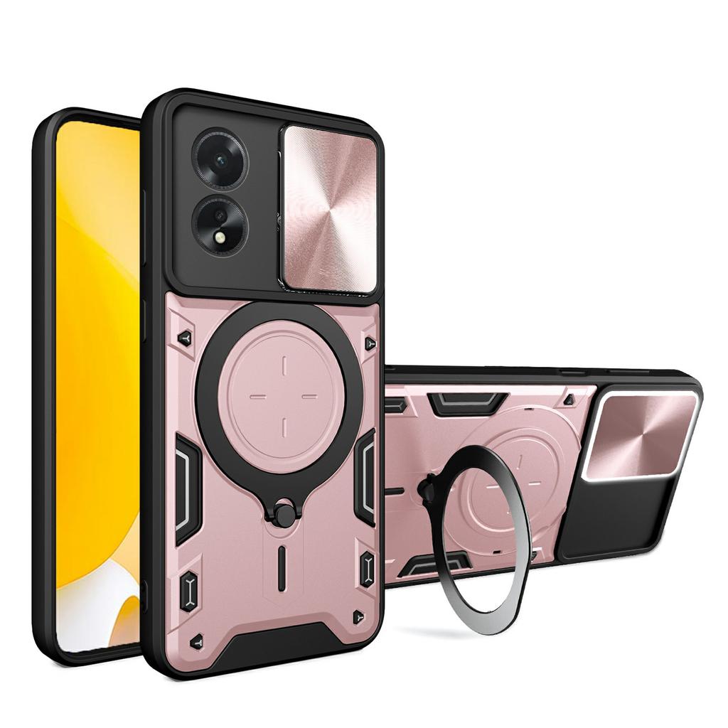 For Oppo A38 4G Kickstand Case Shockproof TPU+PC Phone Cover with Slide Lens Window