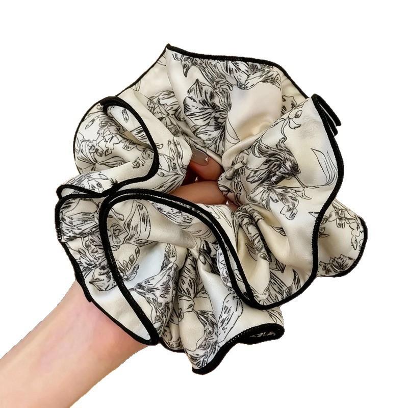 

New Chinese style retro temperament ink printing wide edge fat sausage ring high-end Korean fashion foreign style headrope durable hair accessories