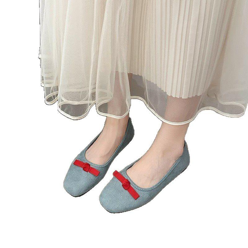 New French Spring and Autumn Evening Wind Fairy Shallow Mouth Single Shoes Female Gentle Flat-bottomed Doudou Shoes Red Pedal