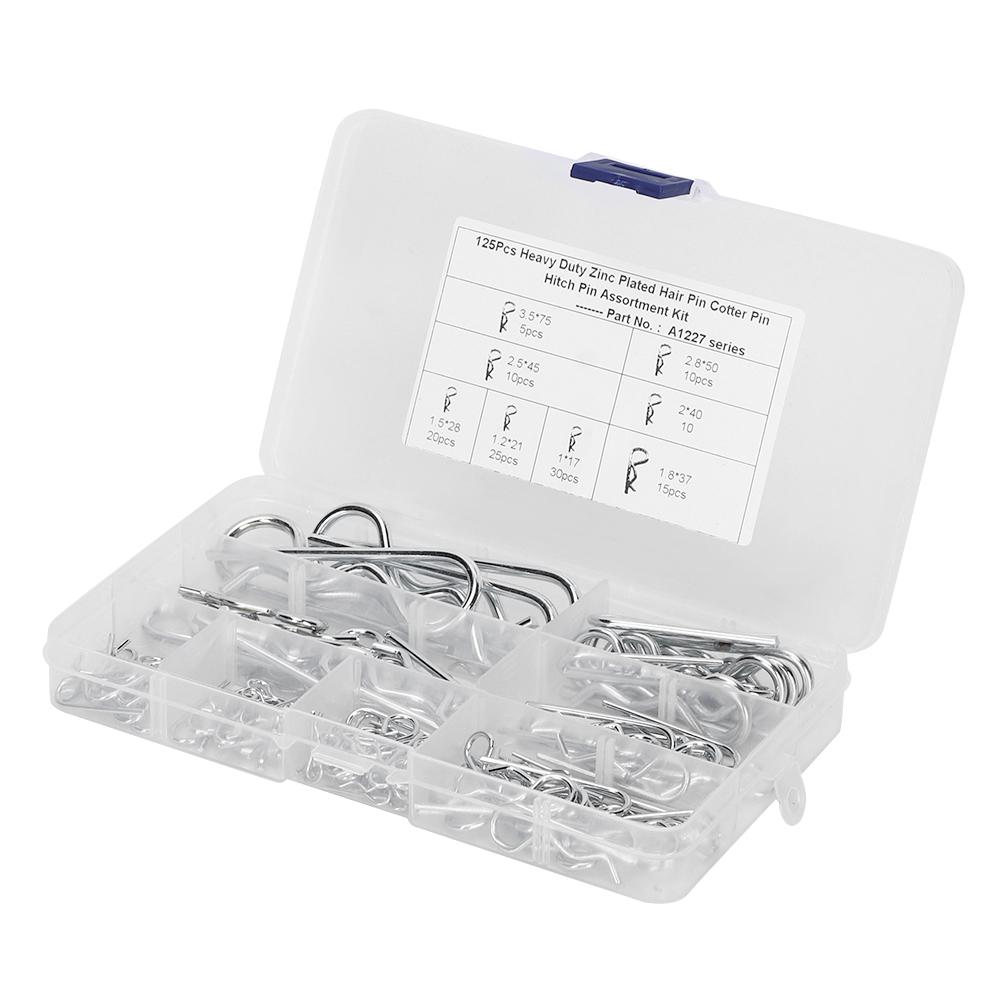 125 STÜCKE Rostschutz Kohlenstoffstahl Haarnadel Anhängerkupplung Halte R-Clip Splint-Set Korrosionsbeständig