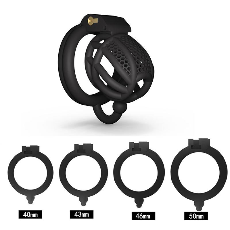 With Hook Male Chastity Cage Penis Device CBT Slave Gay with 4 Size Arc Penis Rings,Men Cuckold Lockdown Cage Restraint