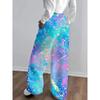 Ladies casual loungewear with multi-color tie-dye print and wide-leg design