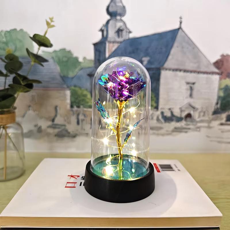 Artificial Rose LED Light Aluminum Glass Eternal Flower Party Supplies Simulation Decoration Anniversary Christmas Women's Gifts