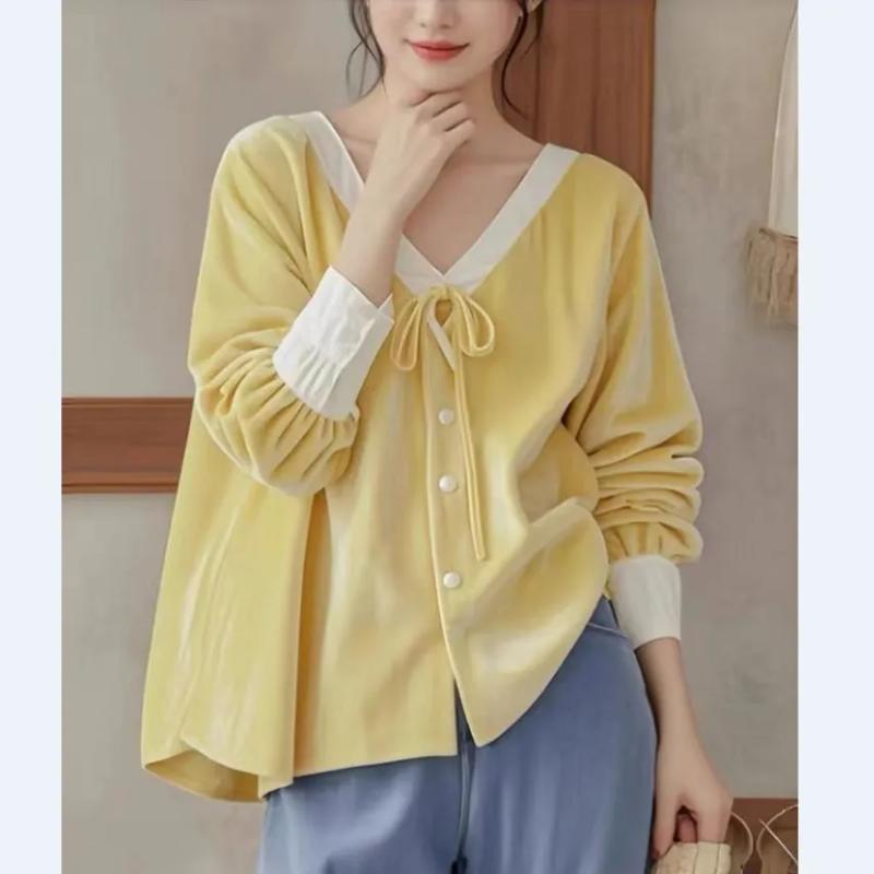 

Французская Свободная Удобная и Модная Рубашка Женская Натягивающаяся С Длинным Рукавом Повседневный Топ XXL жёлтый