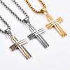 Fashion Stainless Steel Cross Pendant Necklace Metal Chain Versatile Hollow Lines Pendant Neck Jewelry Men
