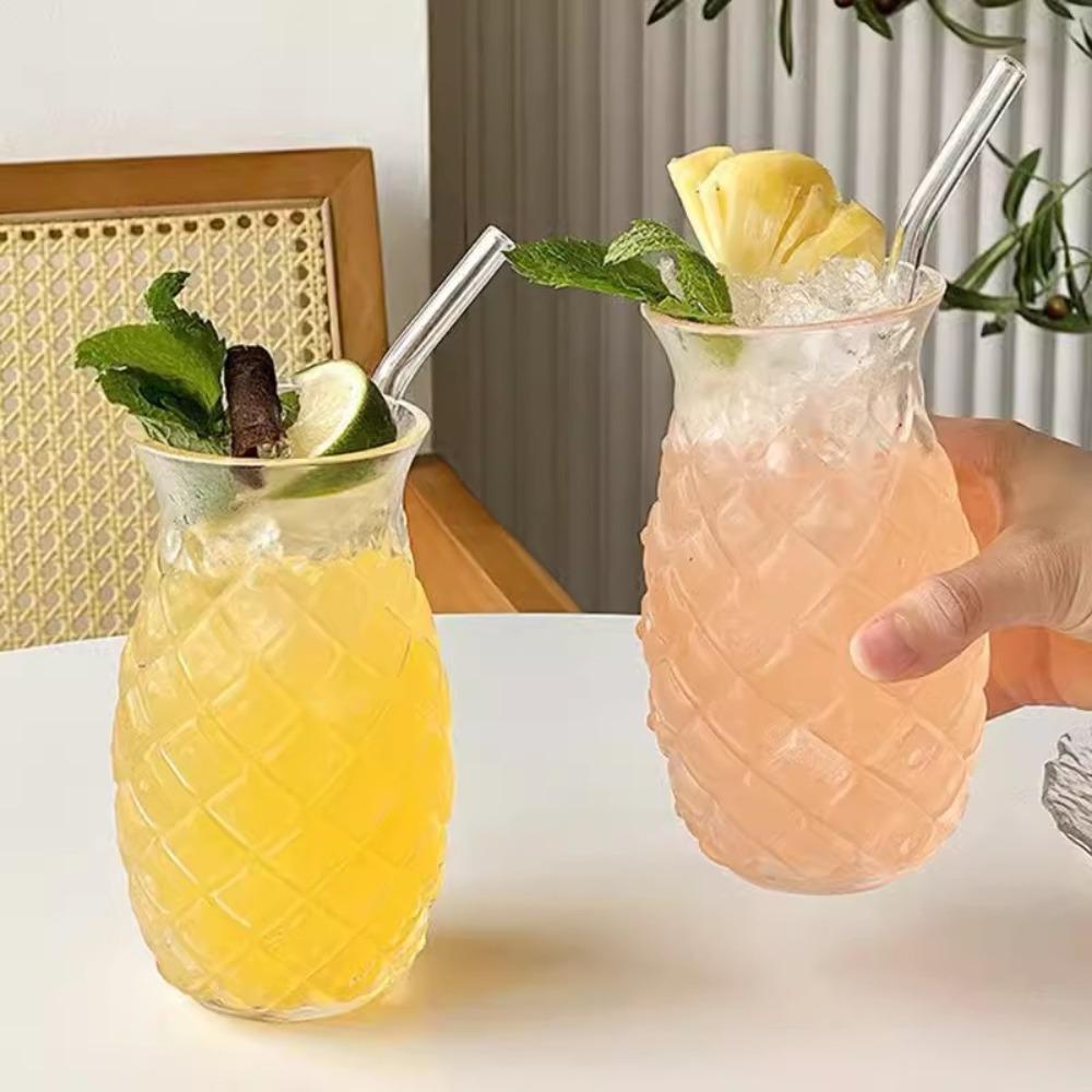 with Straw Pineapple Shaped Glass Cup 480 ML Coffee Mug Creative Water Cup  Restaurant