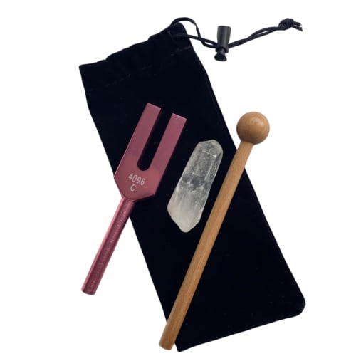 NR-Style Tuning Fork, Sound Healing Therapy, Crystal Tuner, Quartz Crystal, Wooden Mallet, Case Set, 4096Hz, Relaxation, Meditation, Purification (Pin