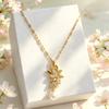 Stainless steel chain with zircon leaf pendant, women's fashion necklace and earrings, hypoallergenic and fade-resistant stainless steel jewelry,