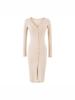 Women's Slim-Fit Brushed V-Neck Long-Sleeved Dress with Waist-Cinching, Mid-Length Skirt.