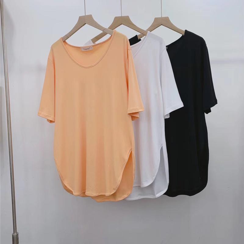 

Short-sleeved T-shirt for Women s New Summer Korean Version Simple Temperament Slit Versatile Tops on Both Sides XXXL чорний