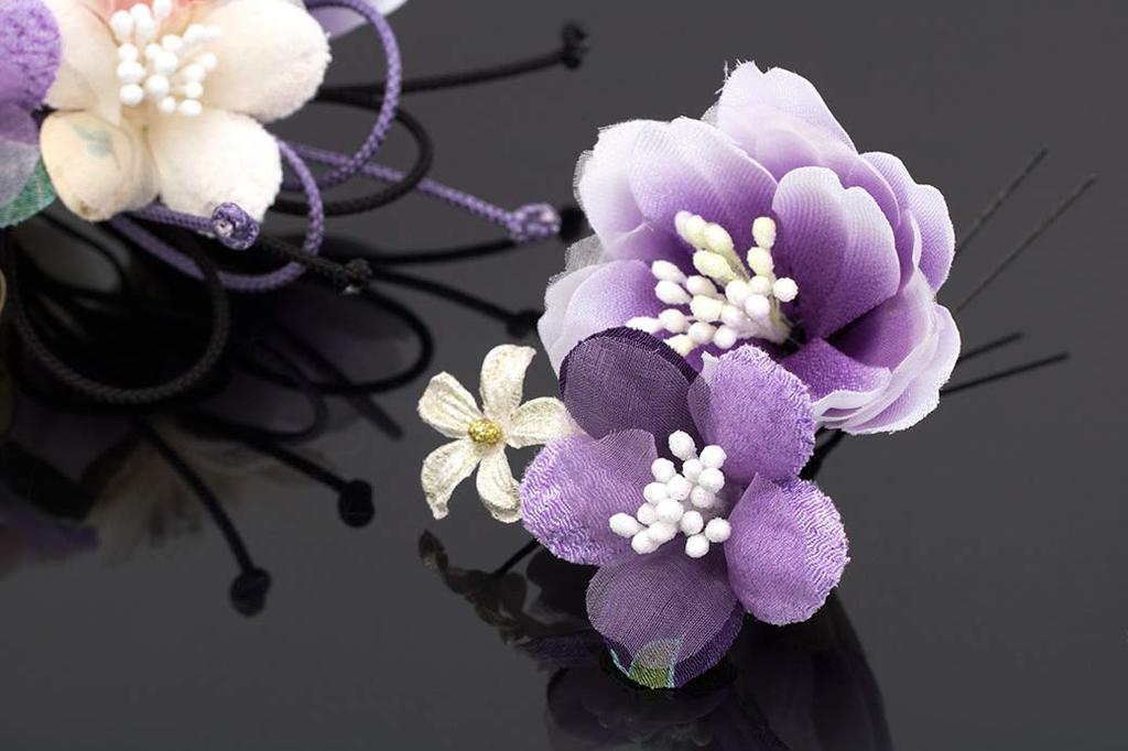 Vlasy Dospívání Promoce Cherry Japonský střapec Vyrobeno v Japonsku [SOUBIEN] Ornament, Ceremony, Ceremony, 2dílná sada, Fialová, Bílá, Pivoňka, Květ,