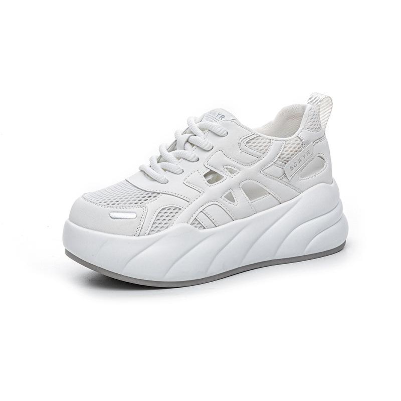 Thick-soled Heightening Little White Shoes Women's 2025 Summer New Casual Fashion Versatile Explosive Version Hollow, Light and Breathable Women's