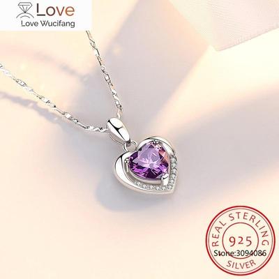 Silber 925 Halskette Frauen Freundin Frau Geschenk Schmuck Liebe Herz Zirkon Kristall Anhänger Halskette Colar De Prata Gn9