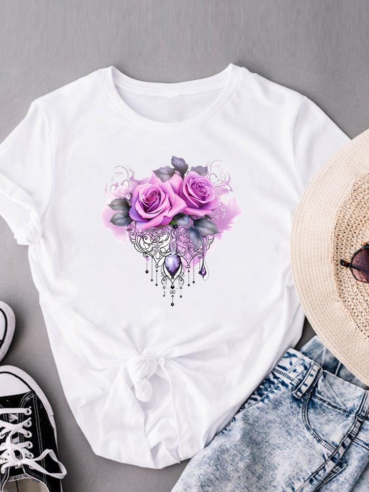 

(Азиатский размер) Футболки с принтом, с коротким рукавом, модные, женские, повседневные, женский топ, футболка, одежда, акварельный цветочный, милый, графическая футболка XL