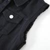 Women's Fashion Solid Color Sleeveless Pocket Short Style With Frayed Edges And Holes Cardigan Vest Jacket