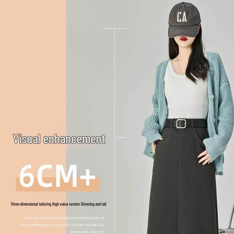 Women's High-Waist Woolen Slit Midi Skirt - Autumn Slim Fit