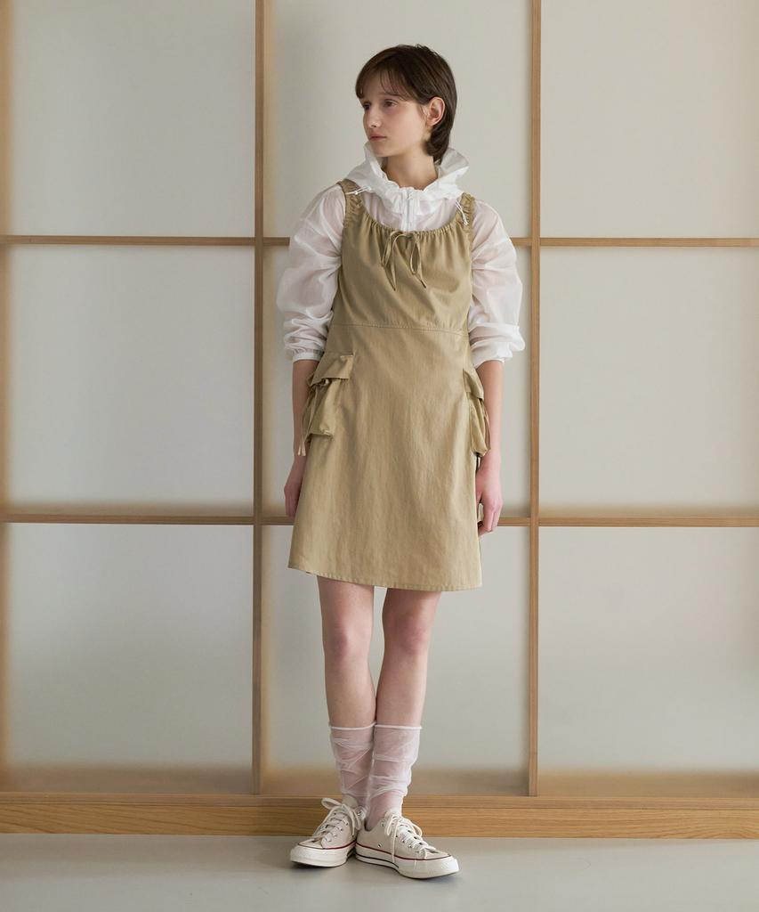 Covernat Woman Shirred Cargo Sleeveless Dress Beige