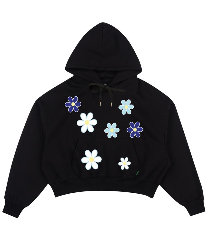 Seven Flower Crop Hoodie Black