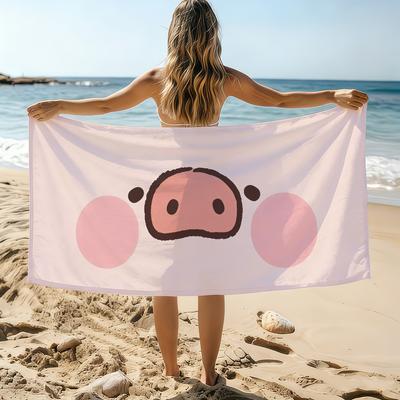 Cute Cartoon L-Lulu The Piggy Towel Beach Towel Oversized Quick Dry Towel Absorbent Soft Swim BeachTowels for Men Women