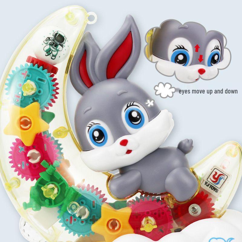

Moon Rabbit Baby Toy with Lights & Music - Transparent Gear Design, Gift Box Packaging