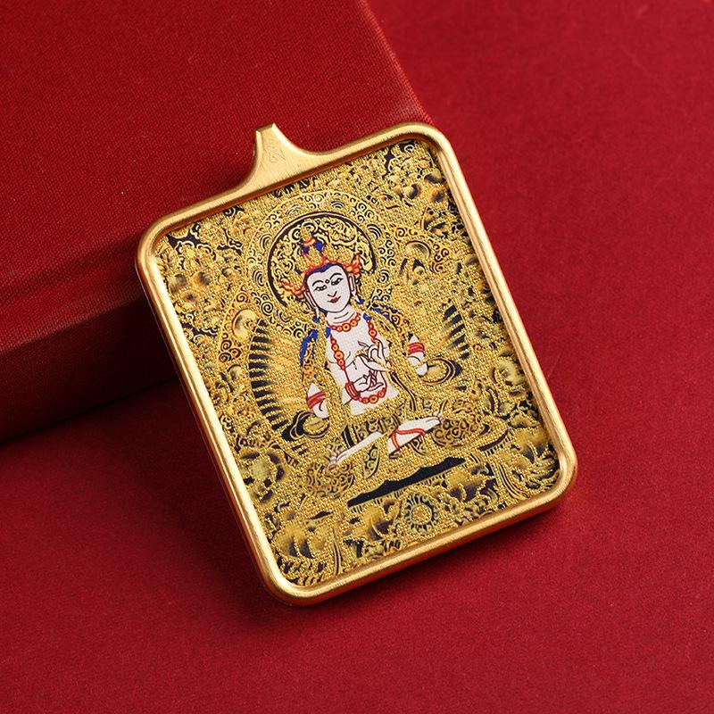 Gold-Inlaid Eight Guardian Deities Thangka Necklace with Past Life Pendant