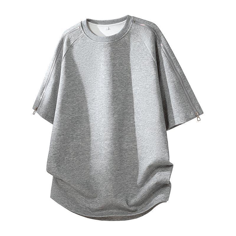2024 Men s Deconstructed Short-Sleeve Round Neck T-shirt with Zipper Detail M