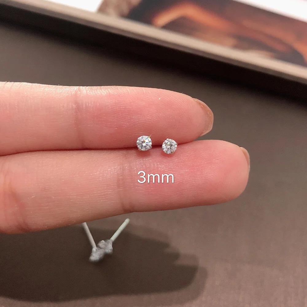 925 Silver Jewelry Women Fashion Cute Tiny Clear Crystal CZ Stud Earrings Gift for Girls Lady