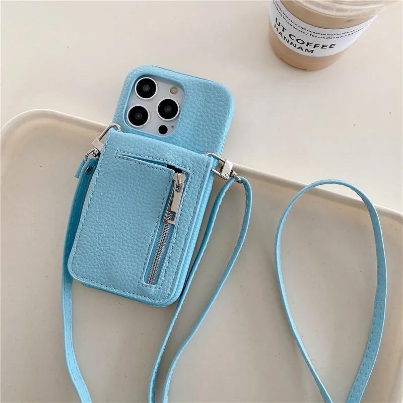 Crossbody Lanyard Phone Case for IPhone 13 12 Mini 15 14 11 Pro Max XS XR 8 7 Plus Wallet with Card Holder Leather Cover
