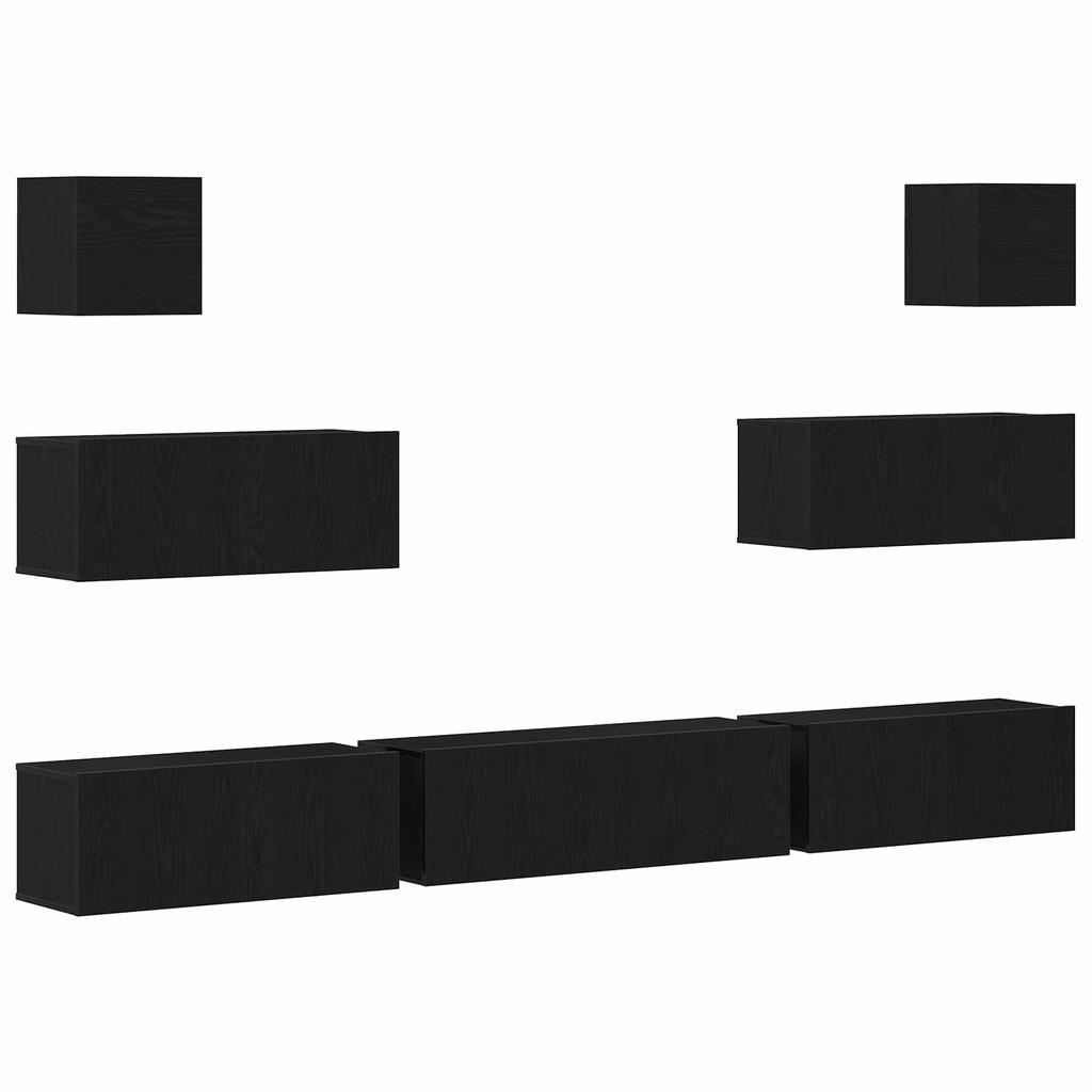 7 Piece Wall Mounted TV Cabinet Set Black Oak Effect 100 x 30 x 30 cm
