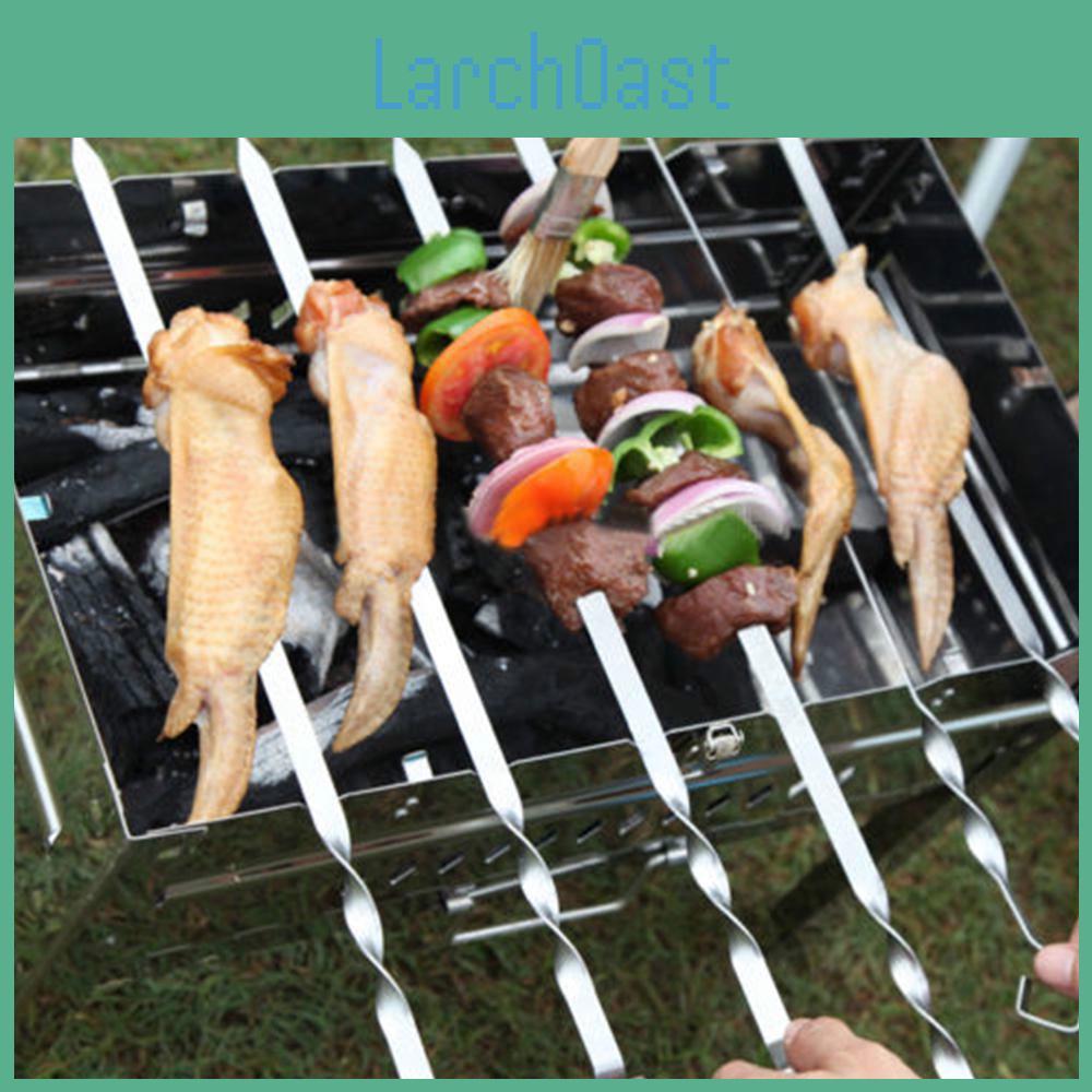 Steel Stainless 10pcs Barbecue Bbq Grilling Kabob Kebab Flat Skewers Needle