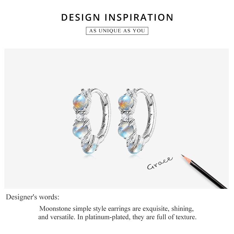 BAMOER 925 Sterling Silver Elegant Three Shiny Moonstone Earrings for Women Fine Jewelry