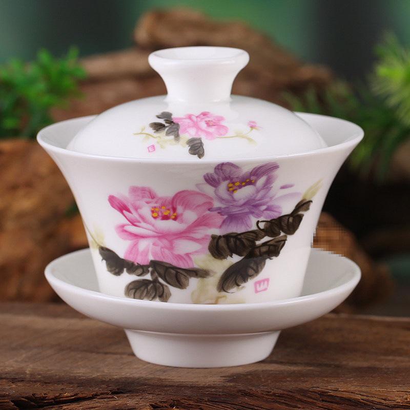 Gaiwan Teacup Set: Blue and White Ceramic with Lid, 120ml Capacity