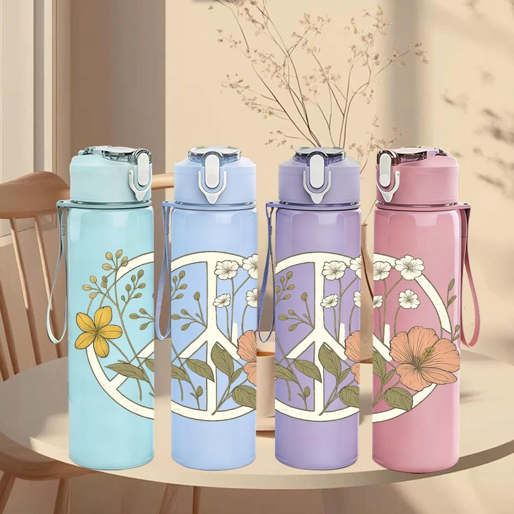 1PC Wreath Wildflower Art 750ml Color Plastic Sports Water Bottle Leakproof Flip Straw Lid Suitable for Sports Office Home Use