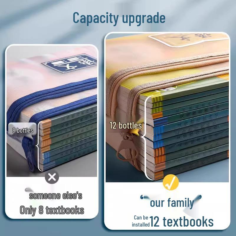 Double-layer Study Organizer: Transparent File & Homework Bag for Middle School Students