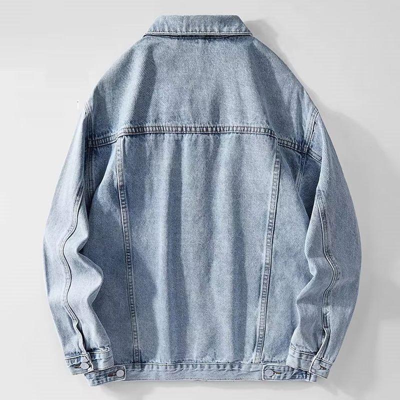 Men's Retro Hong Kong Style Washed Denim Jacket - Casual Spring/Autumn Versatile Pique Top
