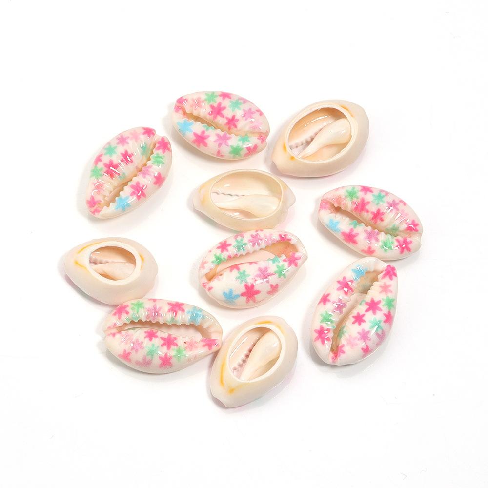 5pcs Fun Creativity Beach Style Retro Random Color Mix Painted Print Shell Beads Jewelry Charm Making DIY Fashion Accessories