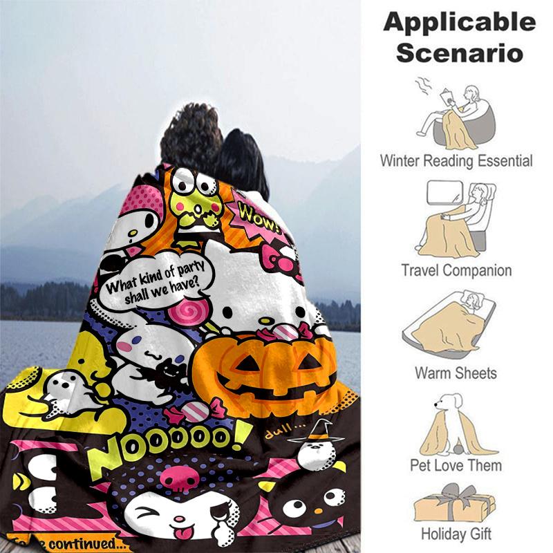 1pc Hello Kitty Halloween Party Blanket, Soft Throw Blankets, Warm Cozy Bedding Decorative Coverlet, Living Room, Travel, Camping, Car Blankets, Beach