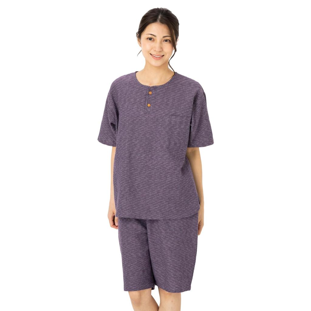 Watanosato Made in Japan Summer Cotton Short Sleeve Loungewear 622 (Watano Sato) Women's Loungewear, Set, (Free Size, Purple)