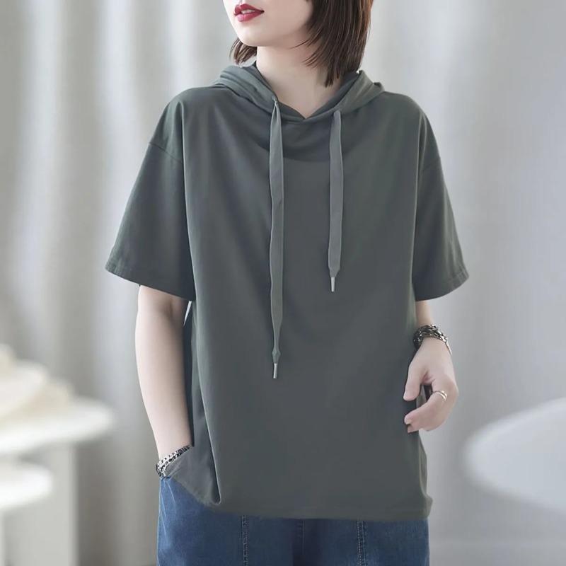 

Women s Loose Fit Dark Gray Hooded Three Quarter Sleeve Tee L сірий