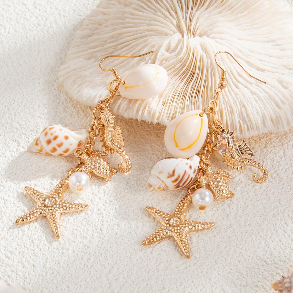 Boho Ozean Stil Quallen Seestern Jakobsmuschel Quaste Ohrringe Urlaub Silber Gold Farbe Imitationsperlen Kristall Lange Ohrringe Sommer Strand Schmuck Y2K