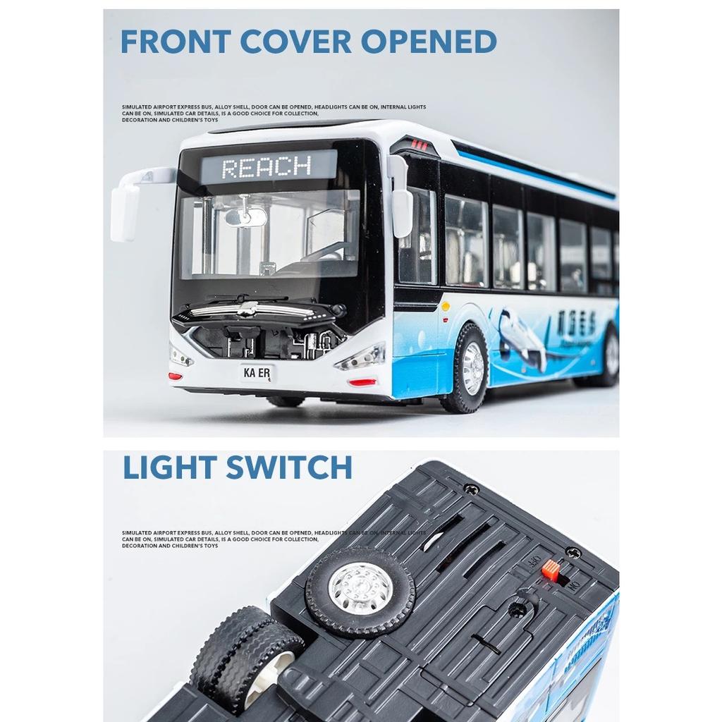 1/43 Large Size Electric Tourist Toy Traffic Bus Alloy Passenger Car Model Diecast Metal Toy Business Bus Model Sound Light Kids Gift