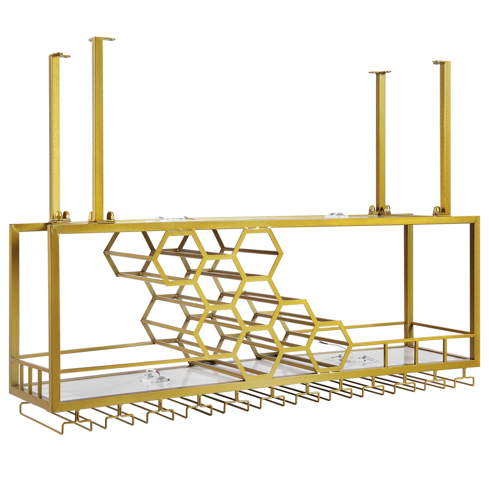 

Golden Wall Mounted Wine Shelf Metal Hanging Display Rack 120x30x40cm Vintage Industrial Style for Bar Restaurant Decor золотой