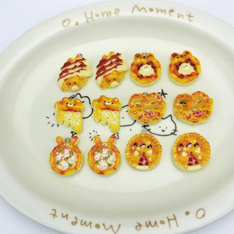

12Pcs Simulation Heart Bear Bread Flatback Resin Cabochons Scrapbooking for Phone Decoration Crafts DIY Dollhouse Accessories
