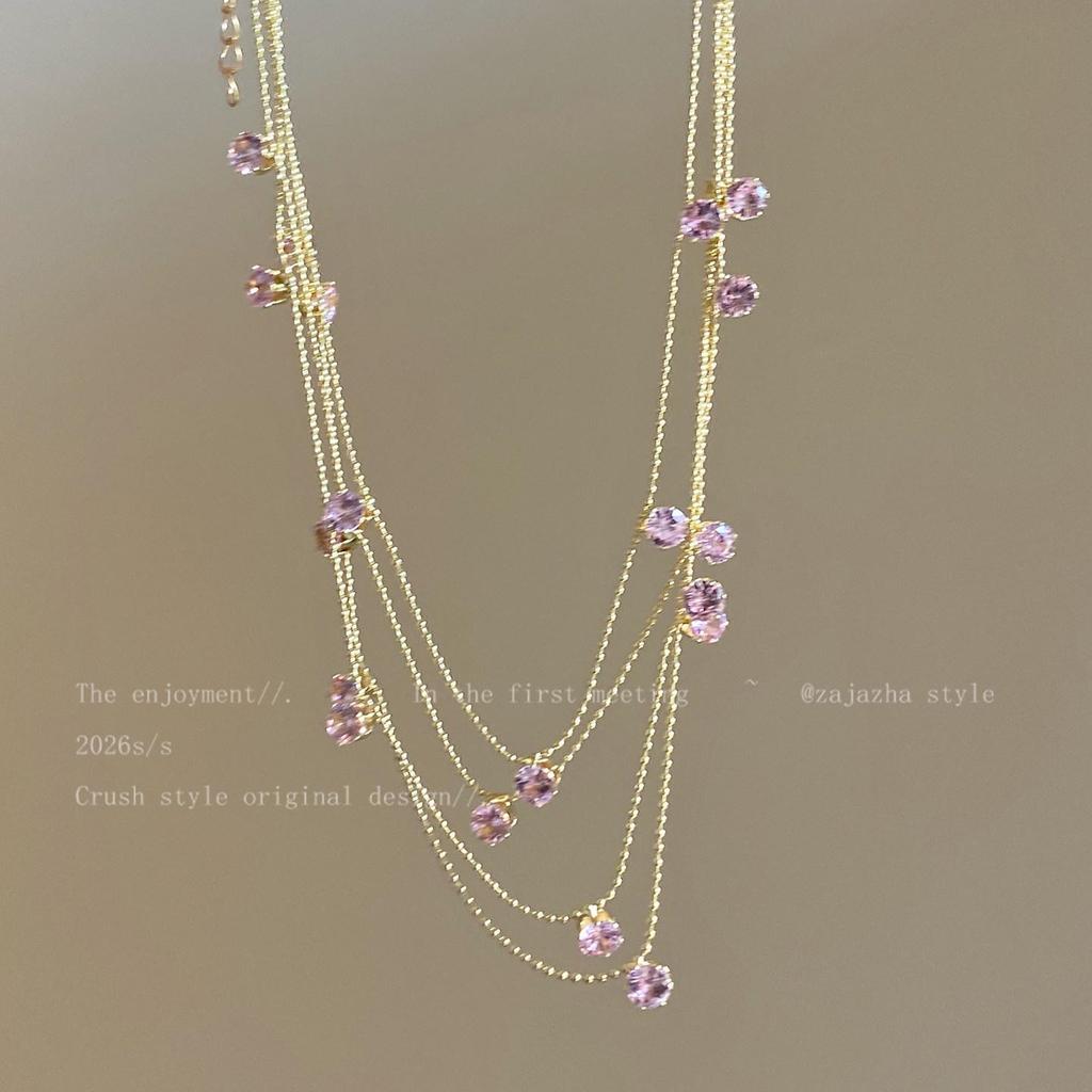 Layered Zirconia Crystal Necklace - Elegant, Shiny, Versatile Clavicle Chain